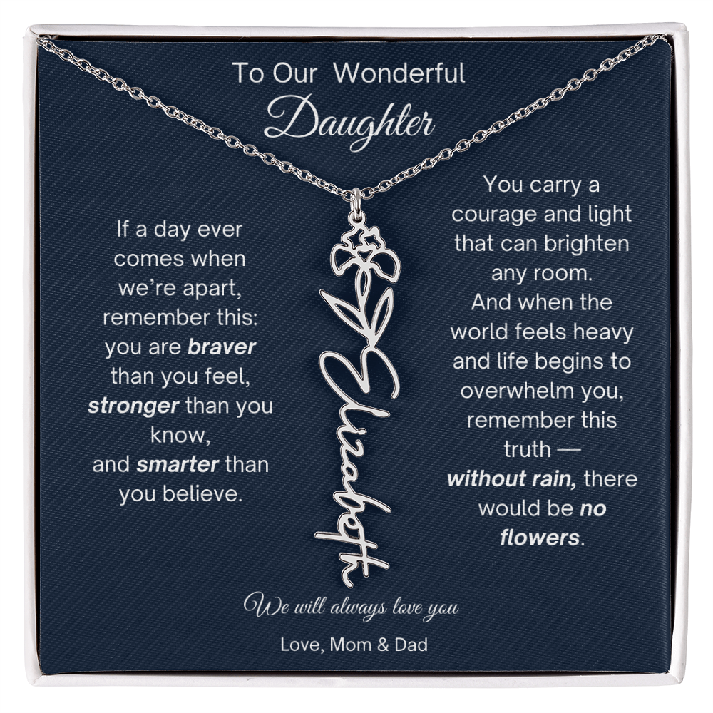 Daughter Necklace from Parents - Birth Flower Name Necklace