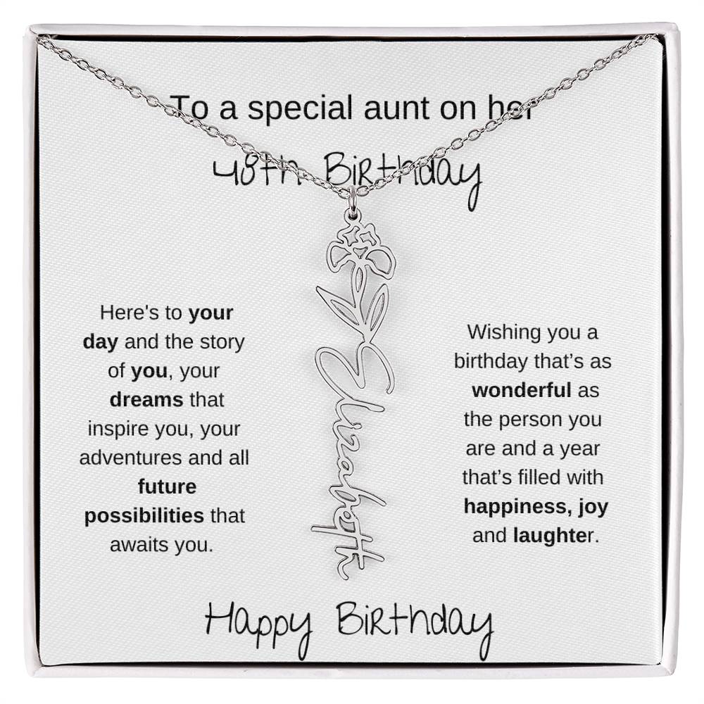To A Special Aunt On Her 48th Birthday | Flower Name Necklace