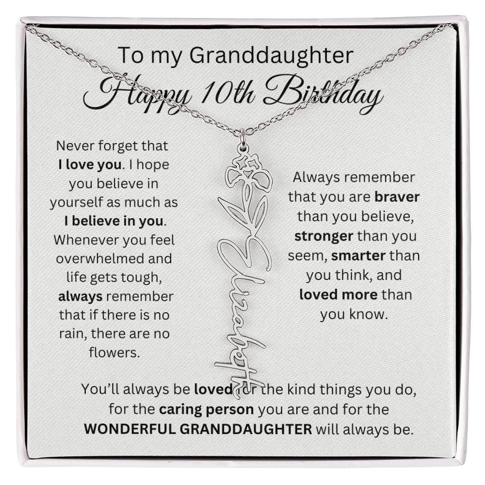 To My Granddaughter | Happy 10th Birthday | Flower Name Necklace