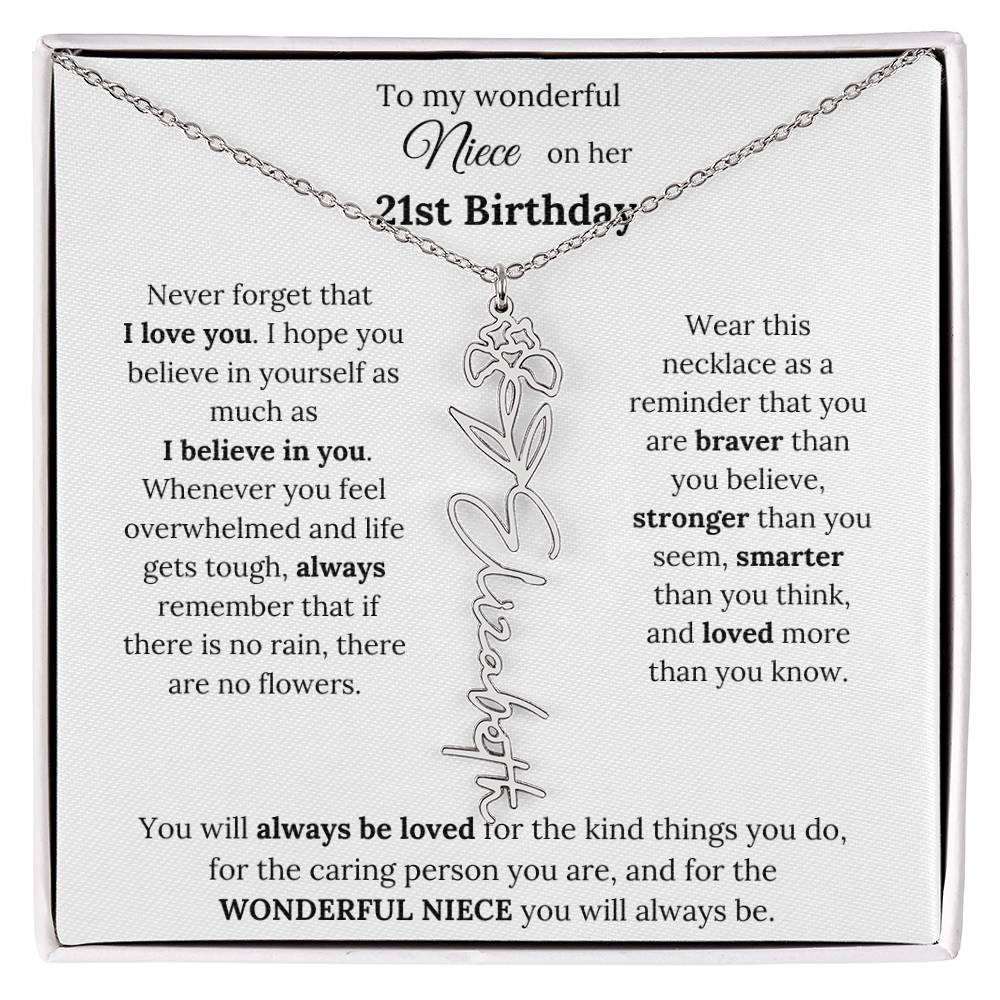 To My Wonderful Niece Happy 21st Birthday | Flower Name Necklace