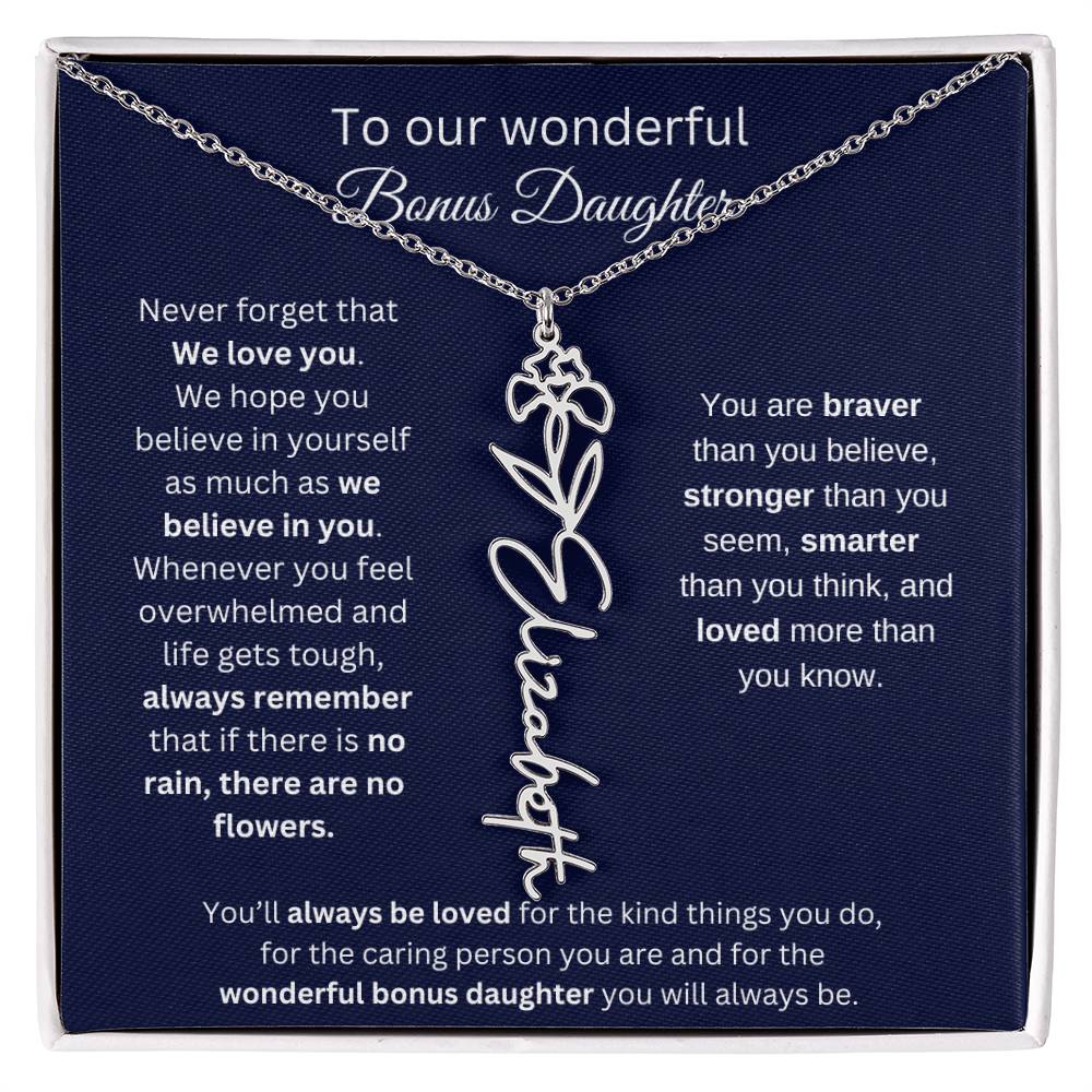 To Our Wonderful Bonus Daughter Personalized Birth Month Flower Necklace 1