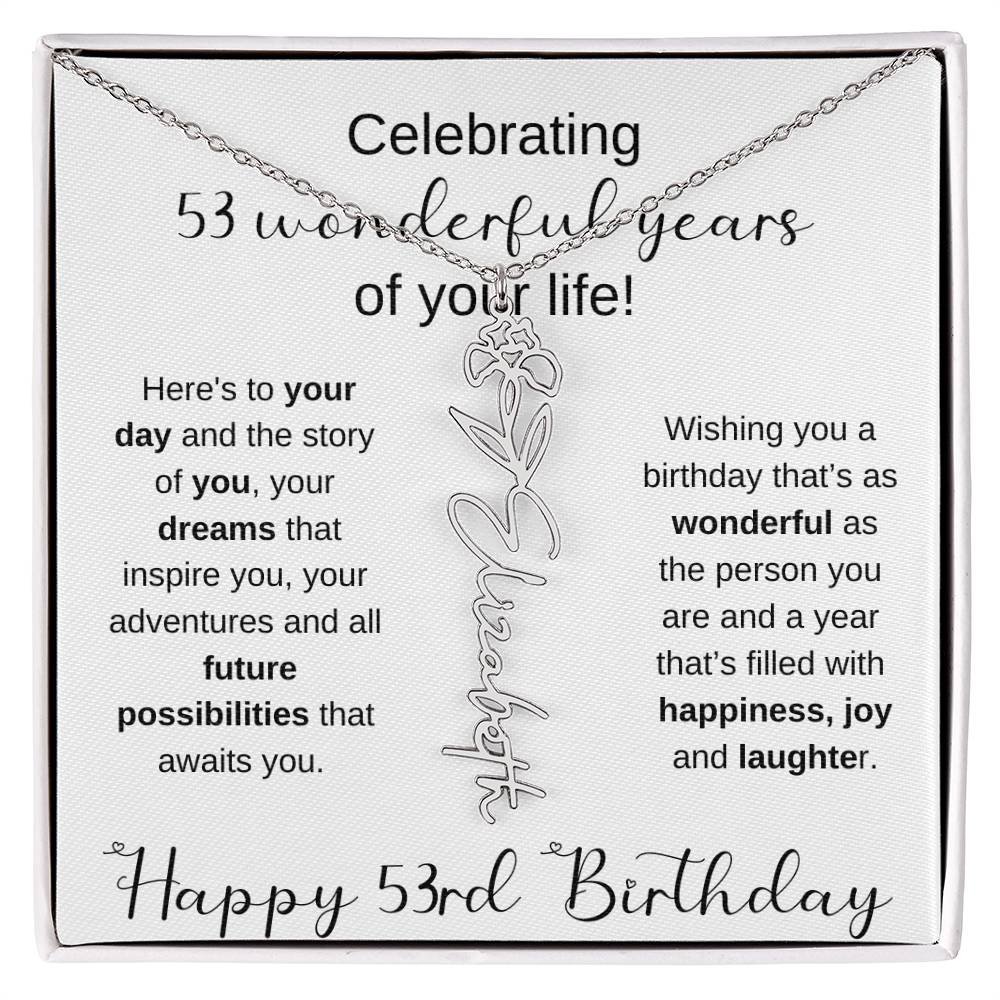 Happy 53rd Birthday | Flower Name Necklace