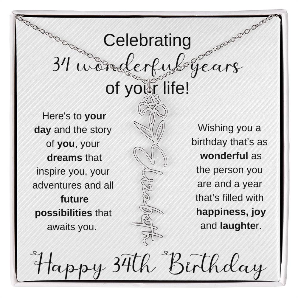 Happy 34th Birthday | Flower Name Necklace