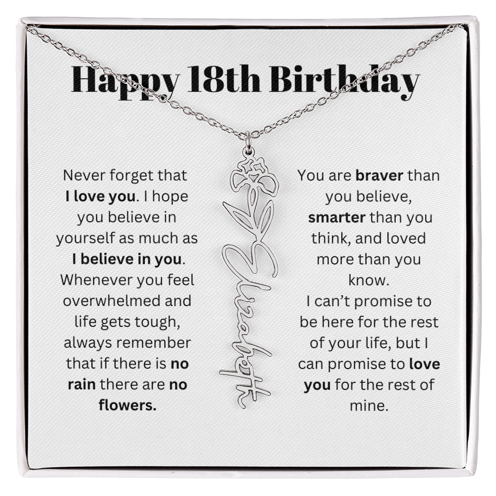 18th Personalized Birthday Gift for Her - Flower Name Necklace