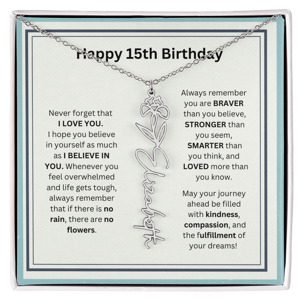 15th Personalized Birthday Gift - Flower Name Necklace