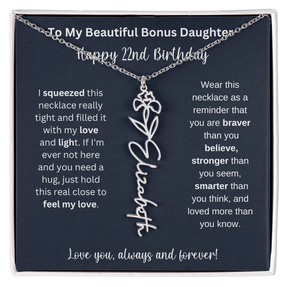 To My Beautiful Bonus Daughter | Happy 22nd Birthday | Flower Name Necklace