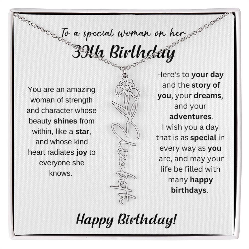 39th Birthday Gift Birthflower Necklace