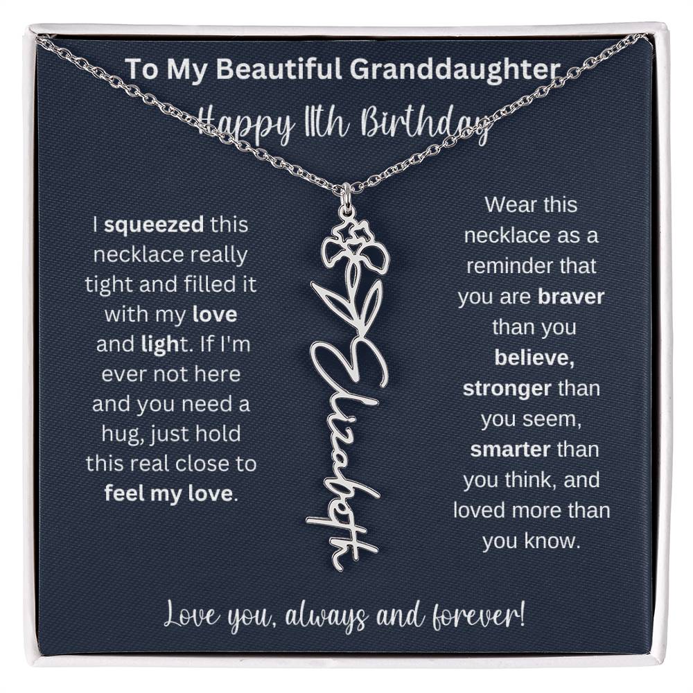 Flower Name Necklace 11th Birthday Necklace Gift To My Granddaughter