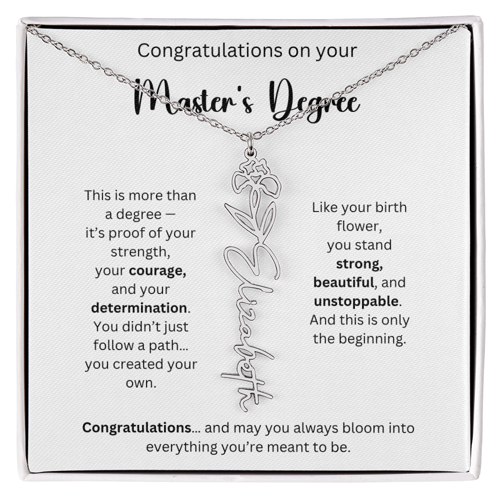 Masters Degree Graduation Gift - Personalized Birth Flower Name Necklace