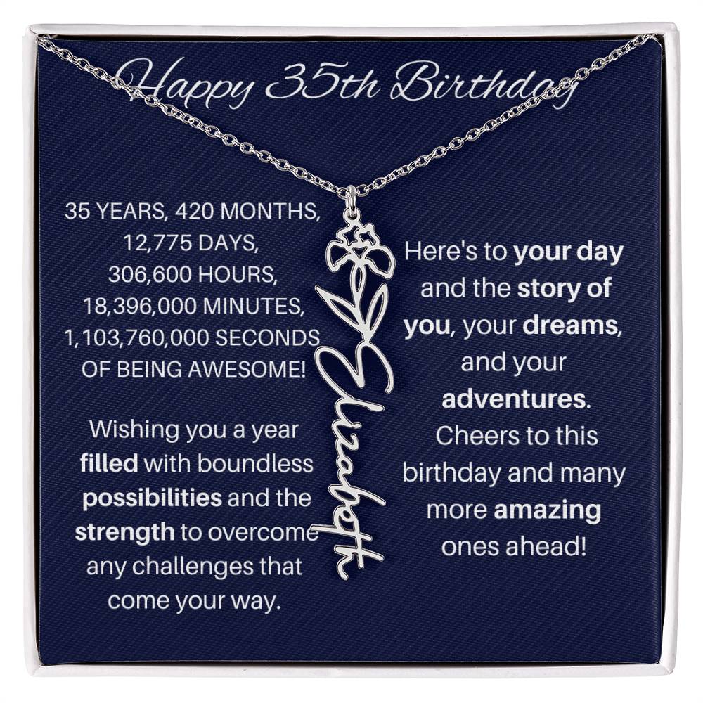 35th Birthday Birth Flower Necklace