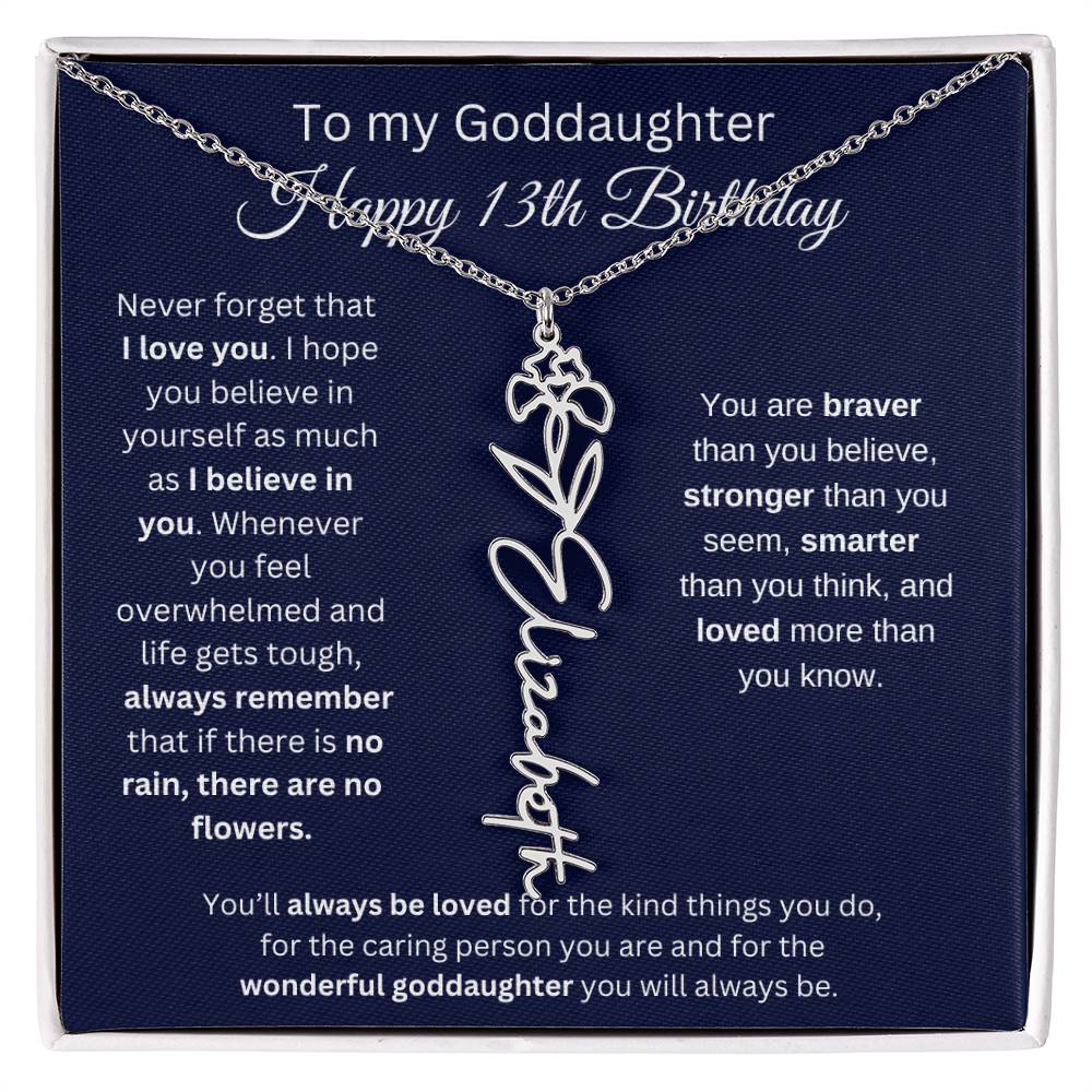 To My Goddaughter - Happy 13th Birthday - Flower Name Necklace