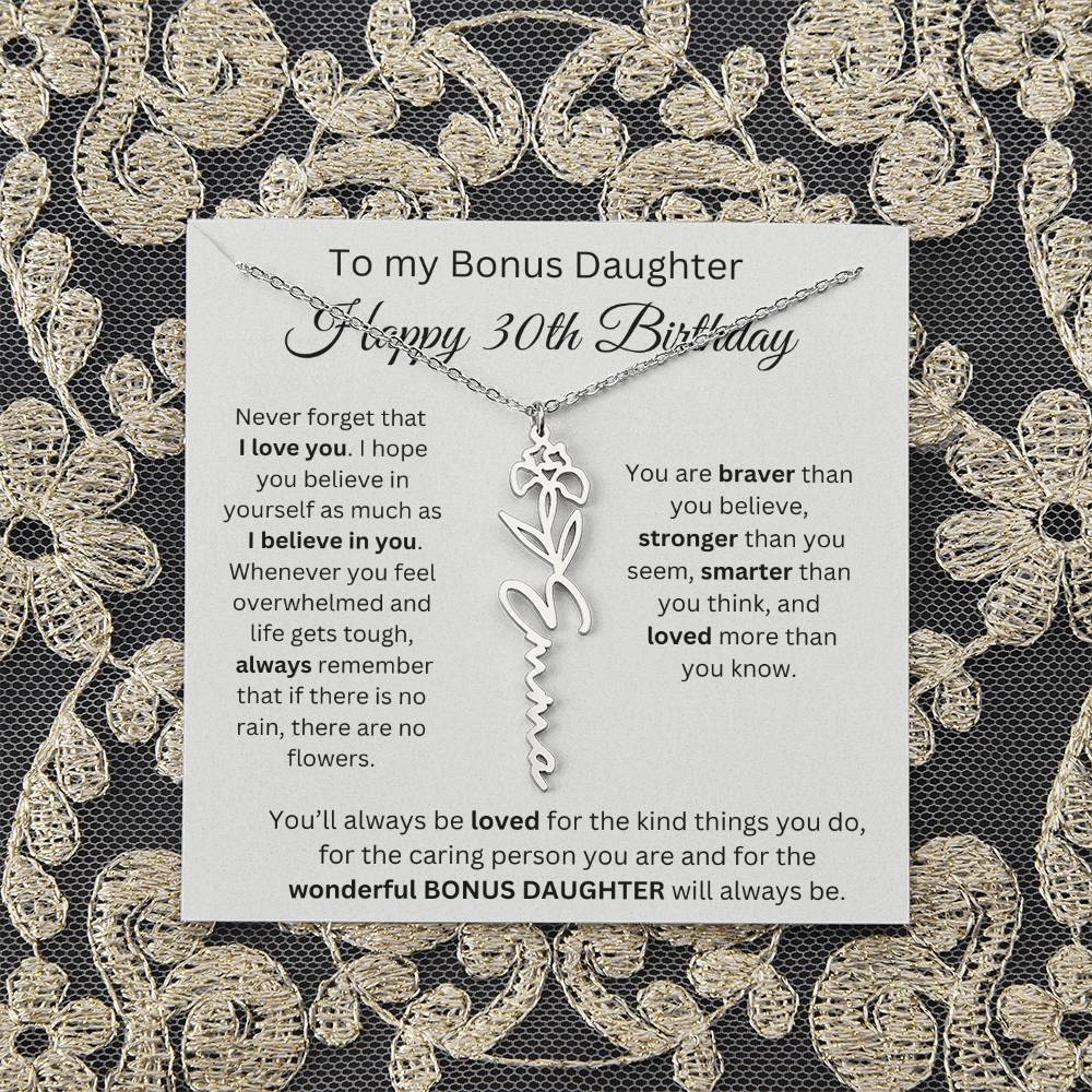 To My Bonus Daughter | Happy 30th Birthday | Flower Name Necklace