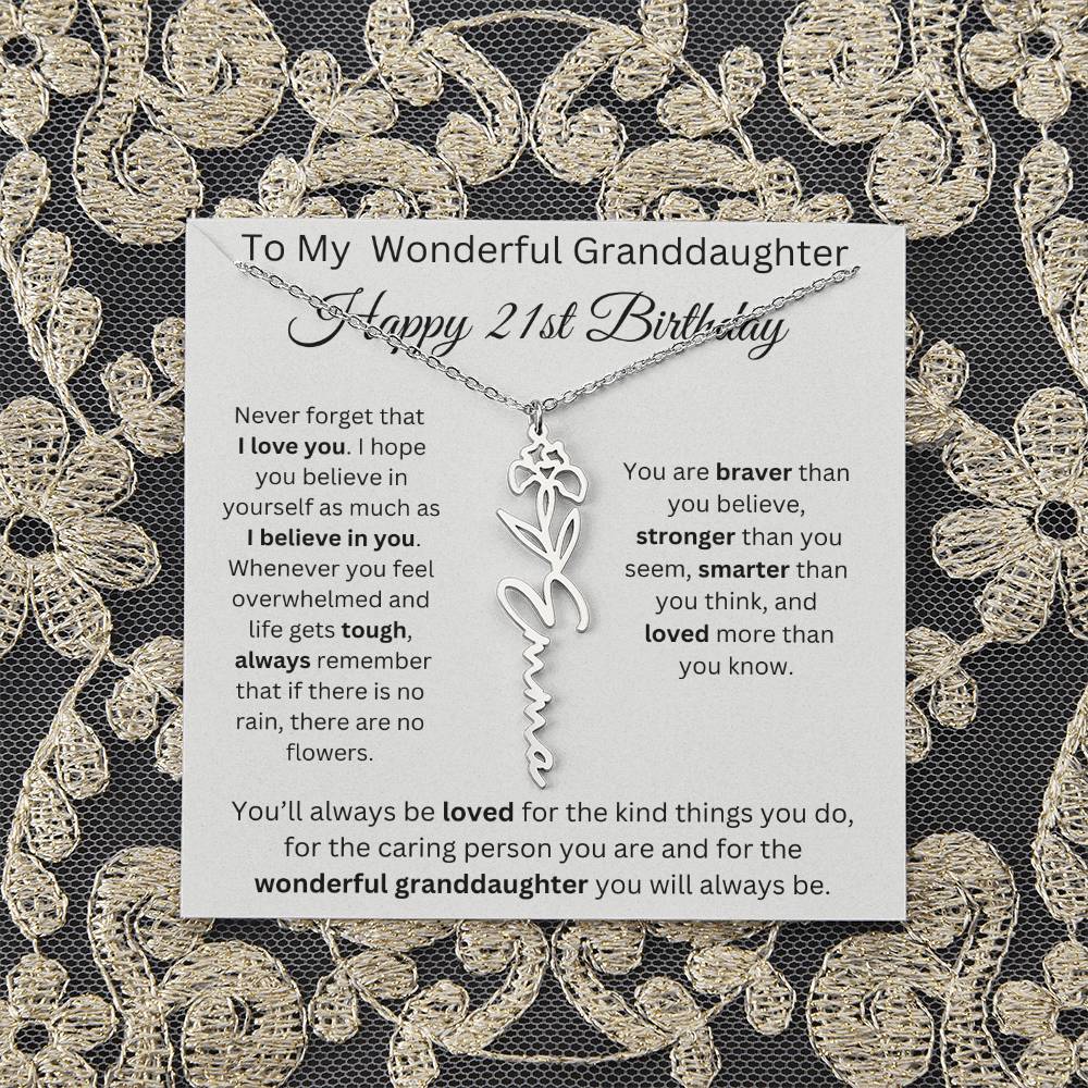 To My Wonderful Granddaughter - Happy 21st Birthday - Flower Name Necklace