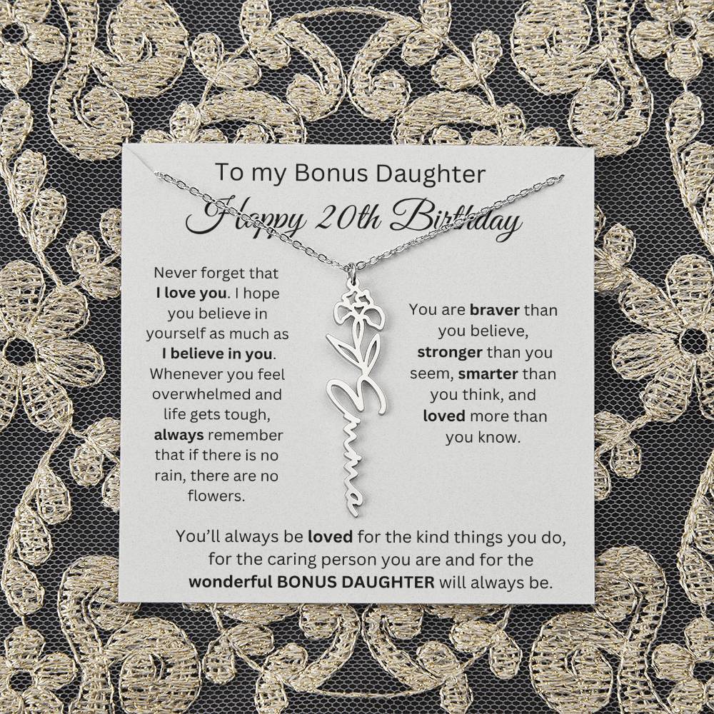To My Bonus Daughter | Happy 20th Birthday | Flower Name Necklace