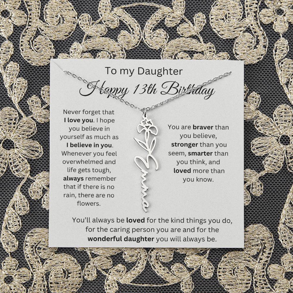 Happy 13th Birthday - Flower Name Necklace
