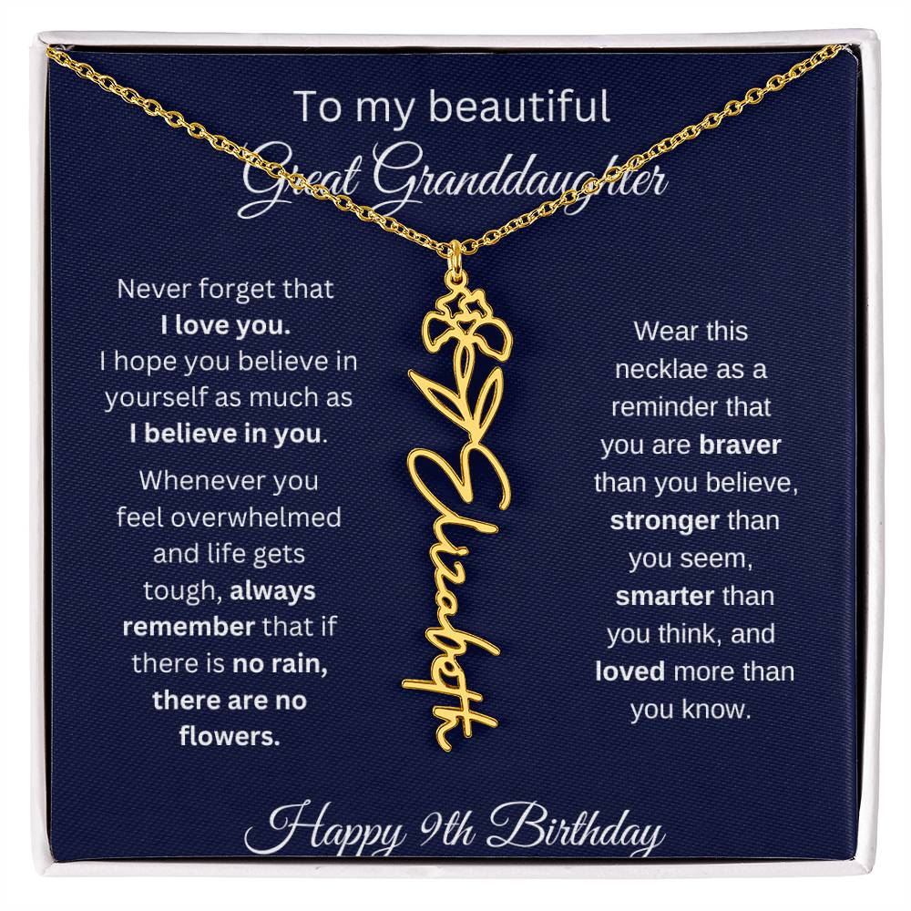 Personalized 9th Birthday Gift Great Granddaughter | Flower Name Necklace