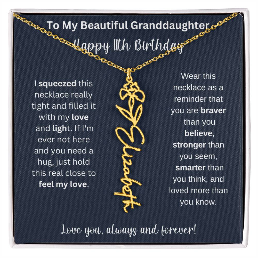 Flower Name Necklace 11th Birthday Necklace Gift To My Granddaughter