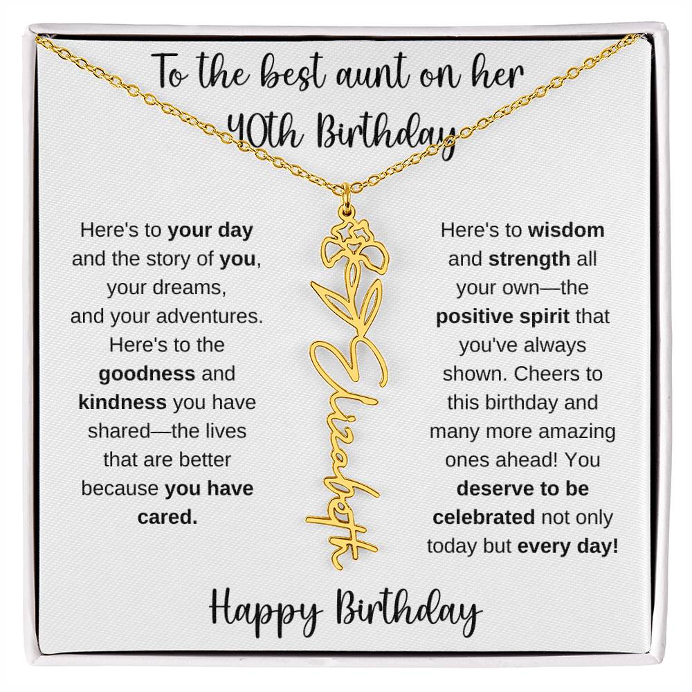 To The Best Aunt - Happy 40th Birthday | Flower Name Necklace