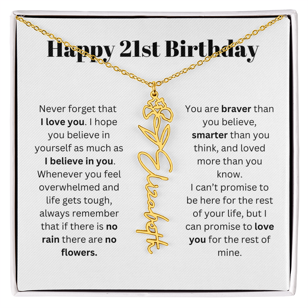 21st Personalized Birthday Gift for Her - Flower Name Necklace
