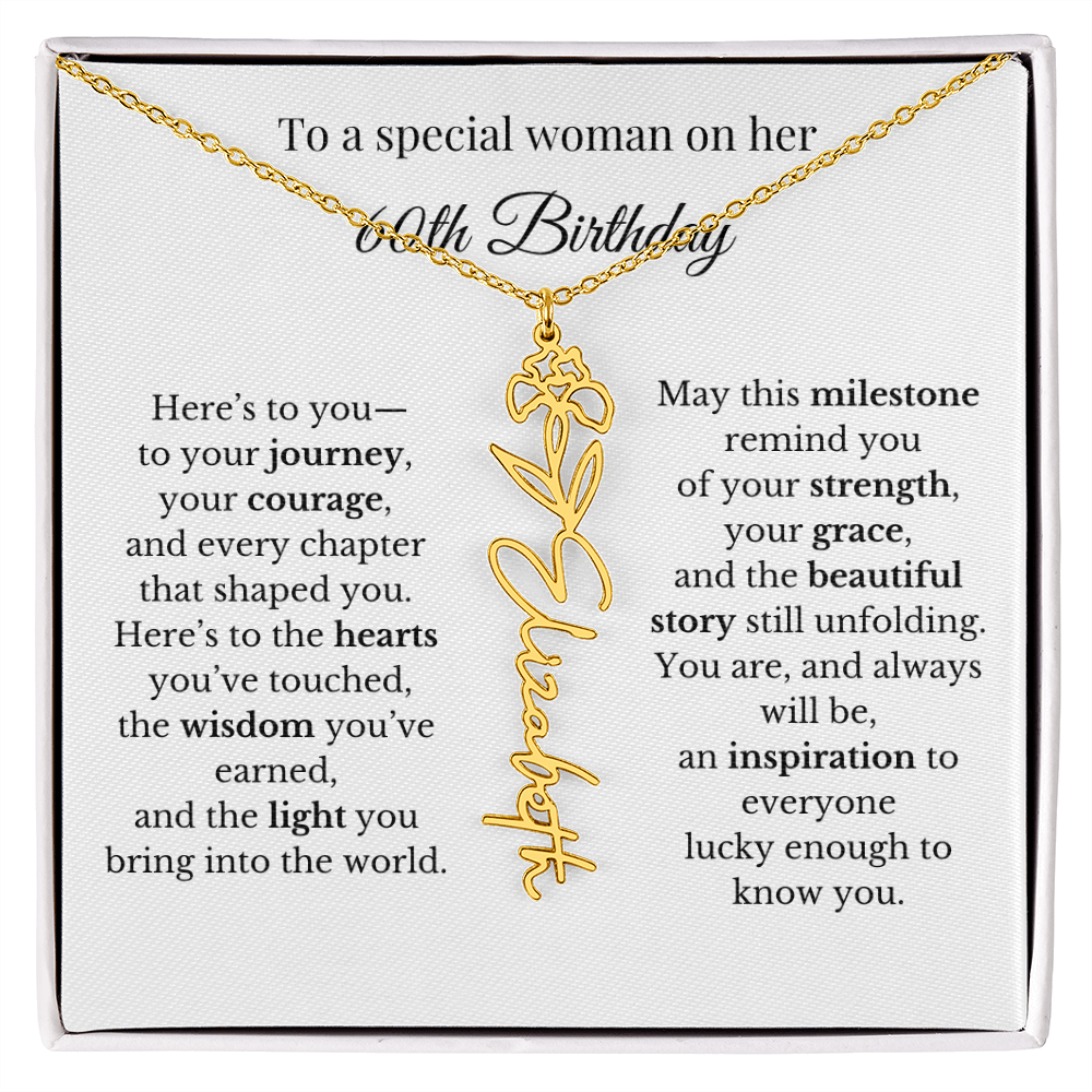 60th Birthday Gift To A Special Woman | Personalized Birth Flower Name Necklace