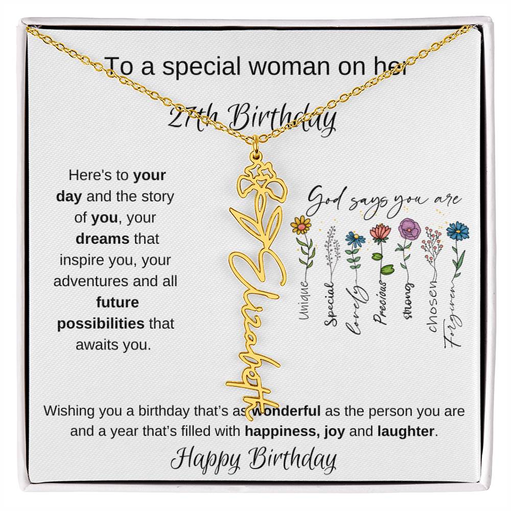 To A Special Woman On Her 27th Birthday - Flower Name Necklace
