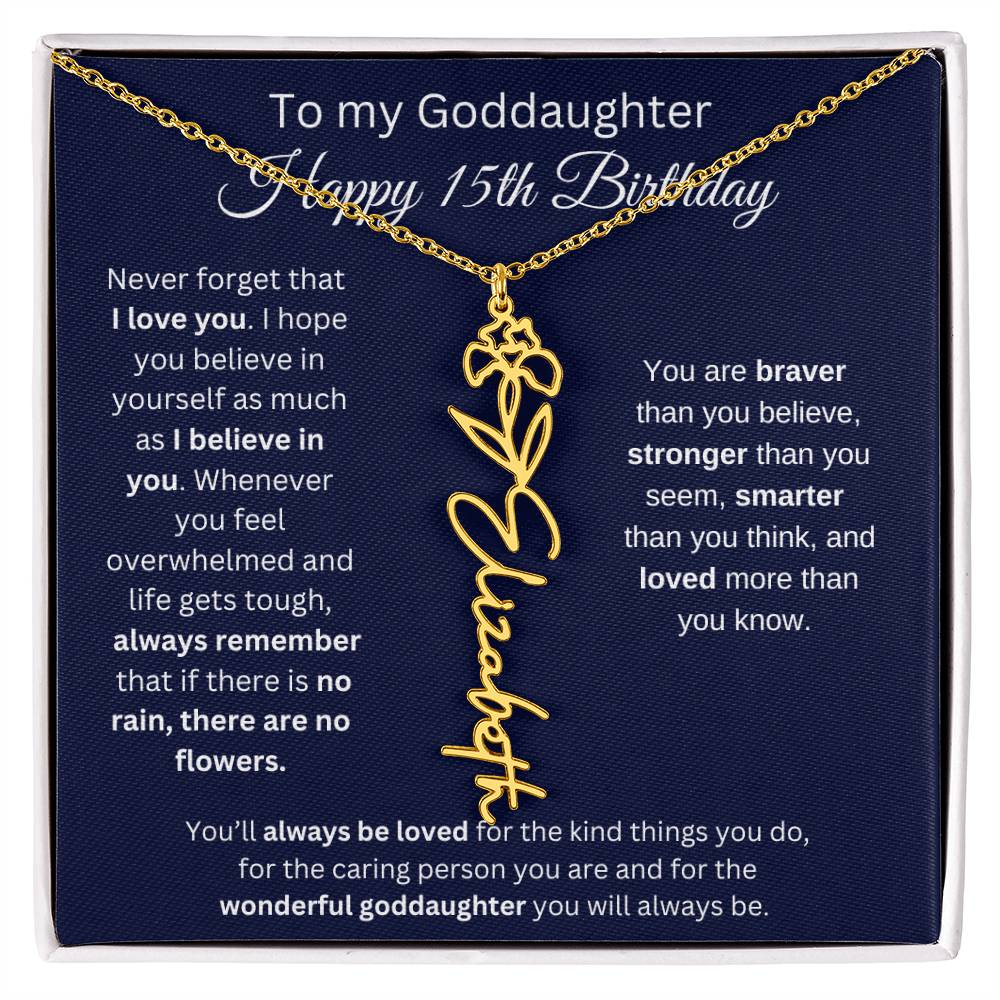 To My Goddaughter - Happy 15th Birthday - Flower Name Necklace