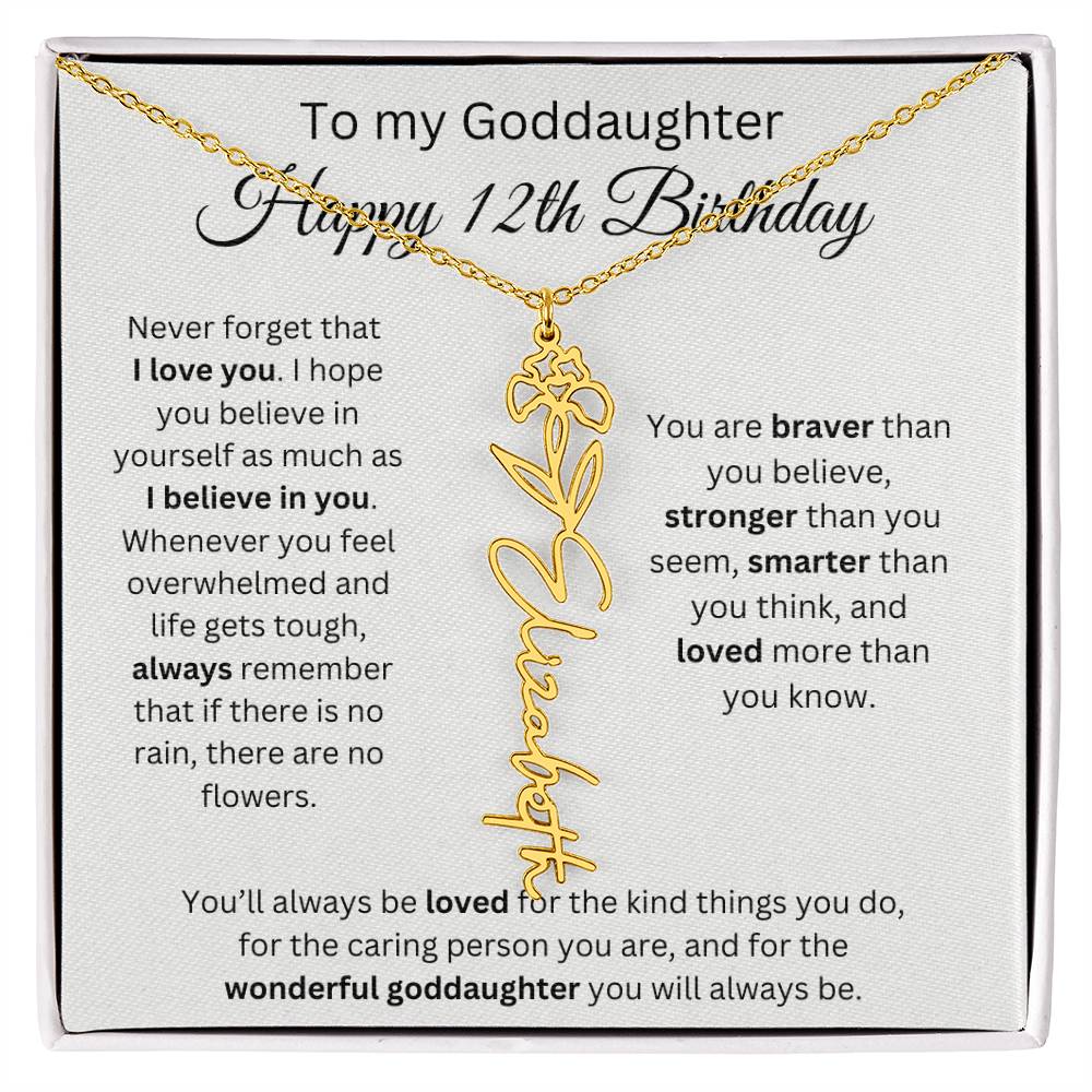 To My Goddaughter Happy 12th Birthday - Flower Name Necklace