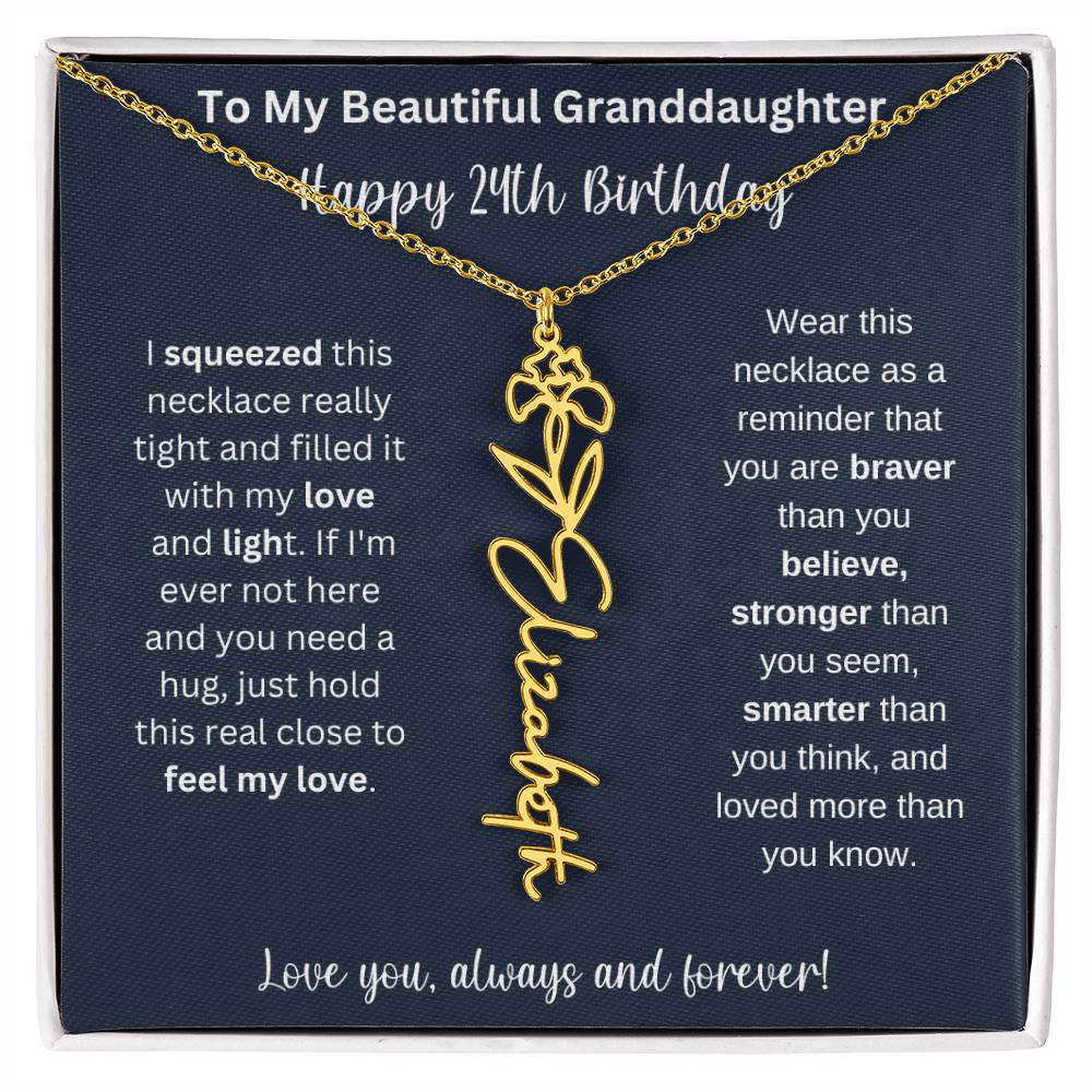 Flower Name Necklace 24th Birthday Necklace Gift To My Granddaughter