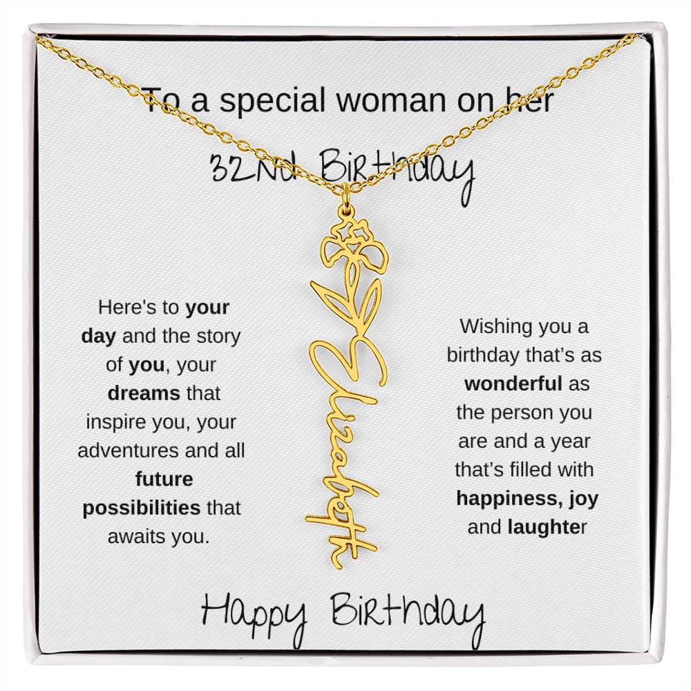 A Special Woman 32nd Birthday | Flower Name Necklace