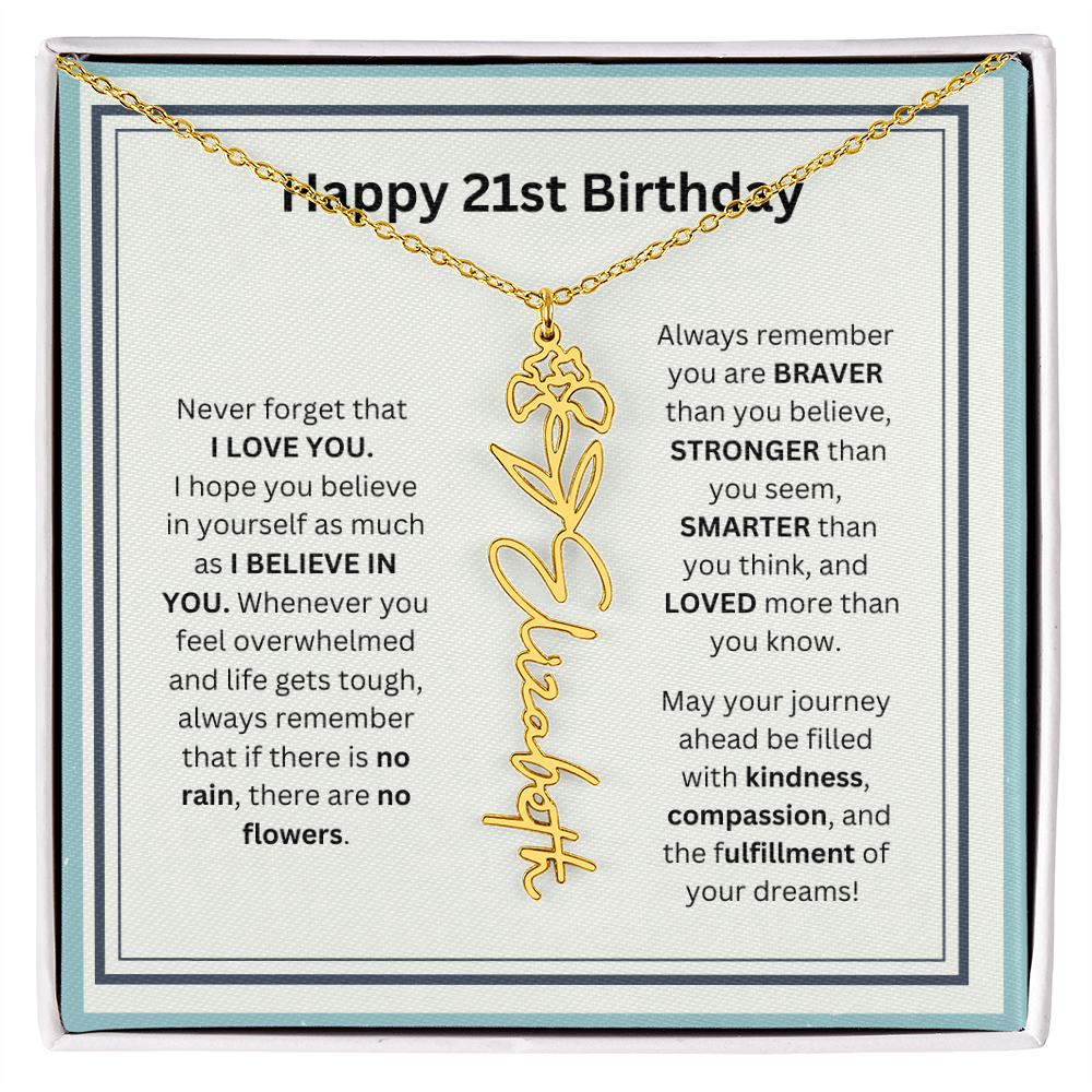 21st  Personalized Birthday Gift - Flower Name Necklace