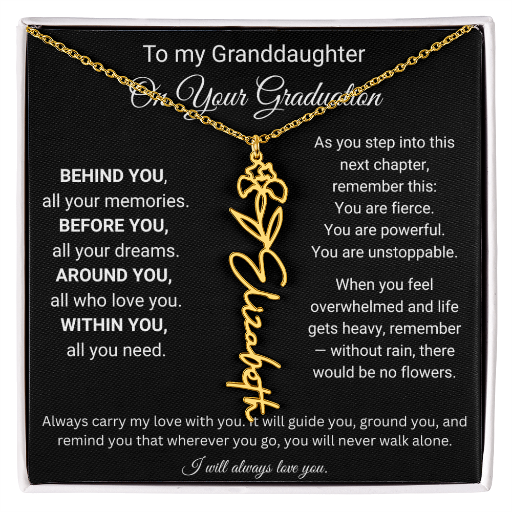 To My Granddaughter On Your Graduation | You're Unstopable | Flower Name Necklace