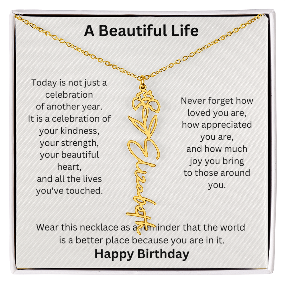 Personalized Birth Flower Name Necklace Birthday Gift for Her