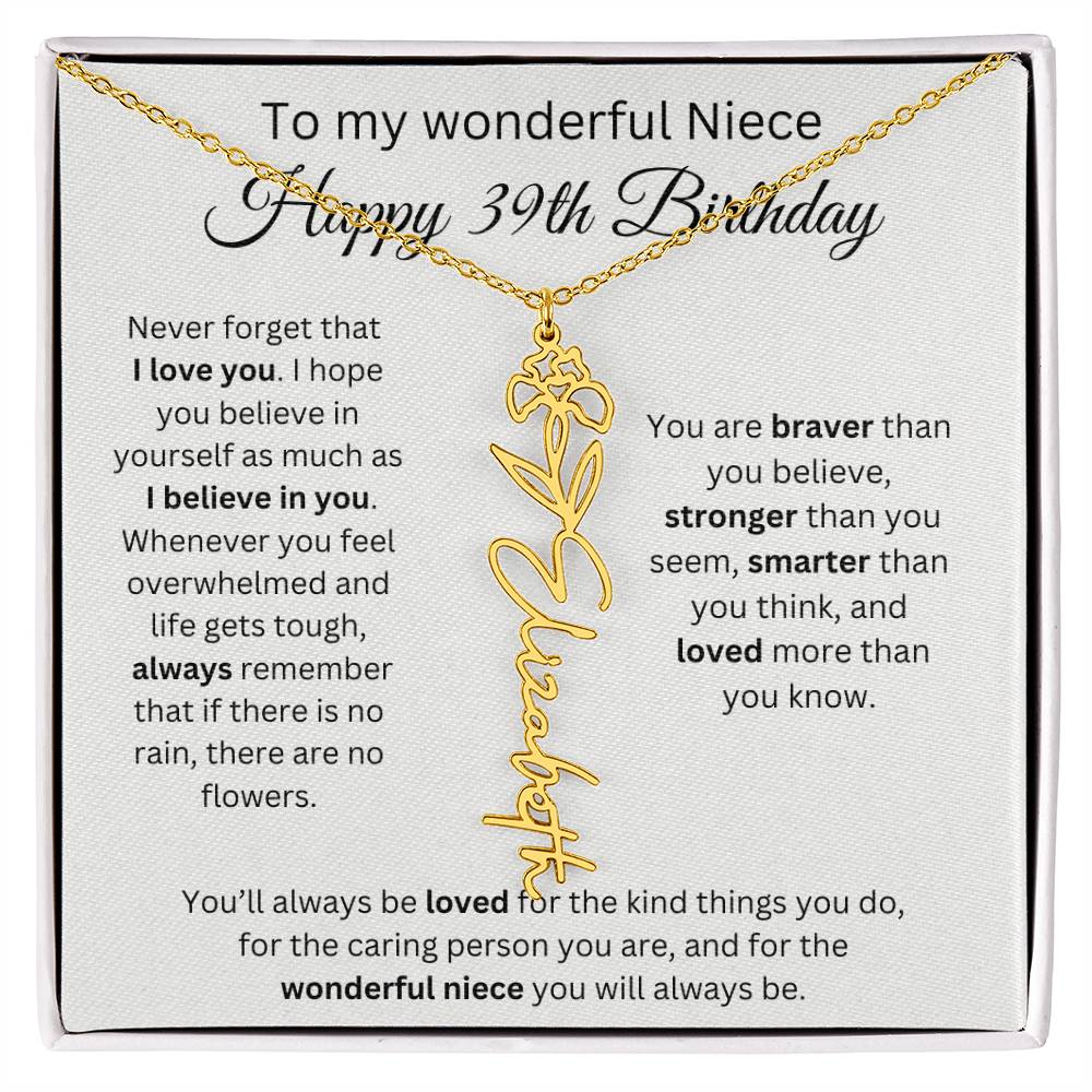 To My Wonderful Niece Happy 39th Birthday - Flower Name Necklace