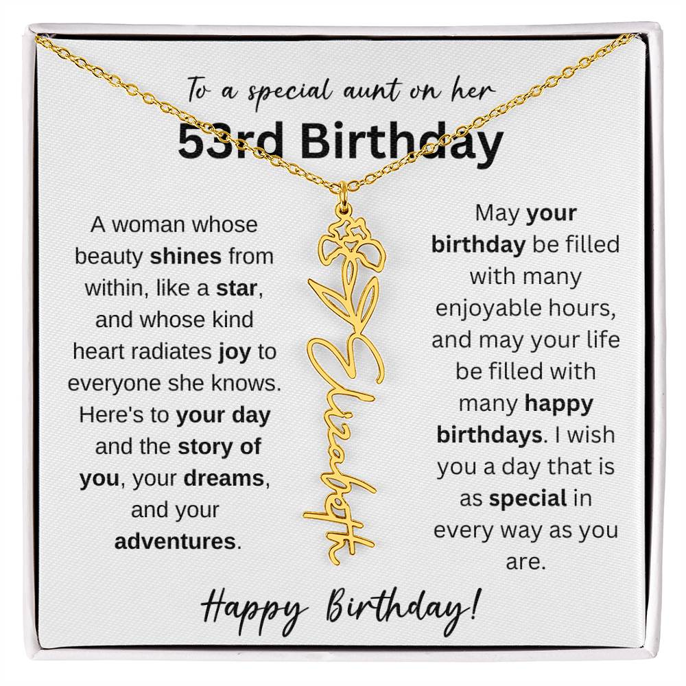 To A Special Aunt Happy 53rd Birthday - Flower Name Necklace