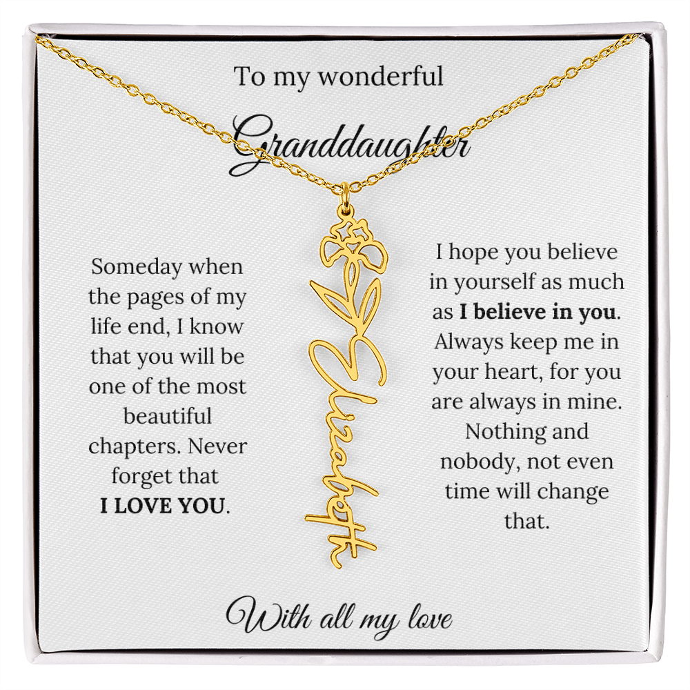 To My Granddaughter Necklace – Custom Floral Keepsake Jewelry Gift from Grandma & Grandpa