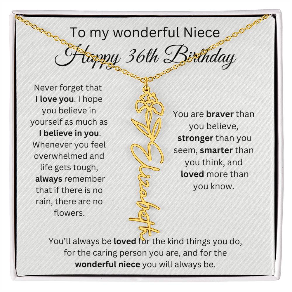 To My Wonderful Niece Happy 36th Birthday - Flower Name Necklace