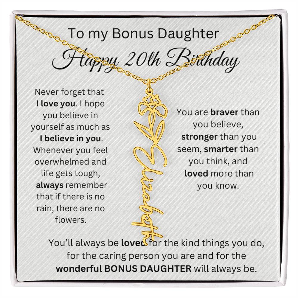 To My Bonus Daughter | Happy 20th Birthday | Flower Name Necklace