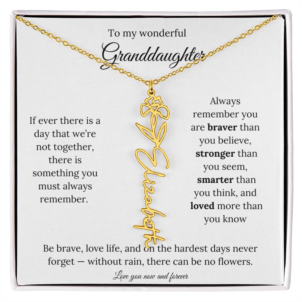 Birth Flower Necklace for Granddaughter | Personalized Engraved Floral Pendant Gift for Birthday / Keepsake