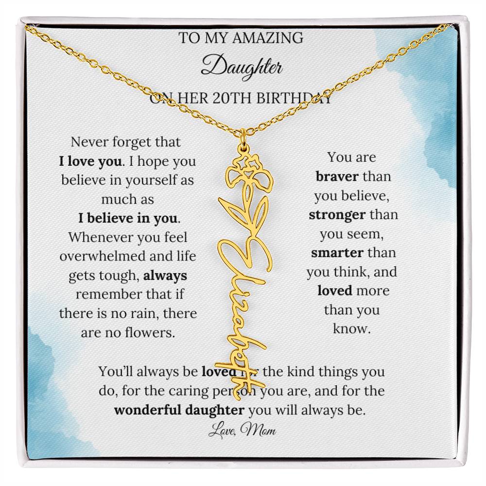 Birth Month Flower Name Necklace for My Daughter's 20th Birthday
