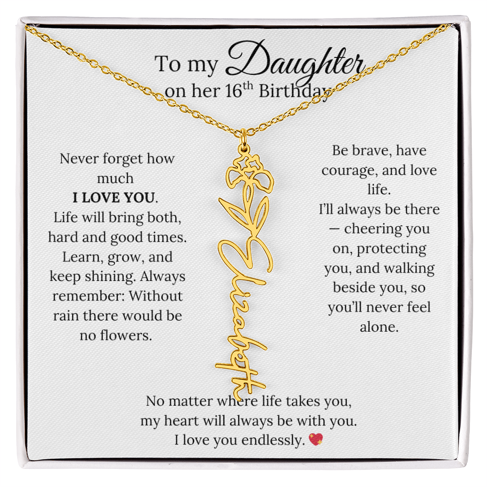 16th Birthday Gift from Mom - Personalized Flower Name Necklace