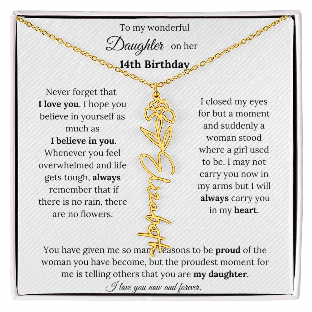 Custom Birth Flower Name Necklace To My Daughter On Her 14th Birthday