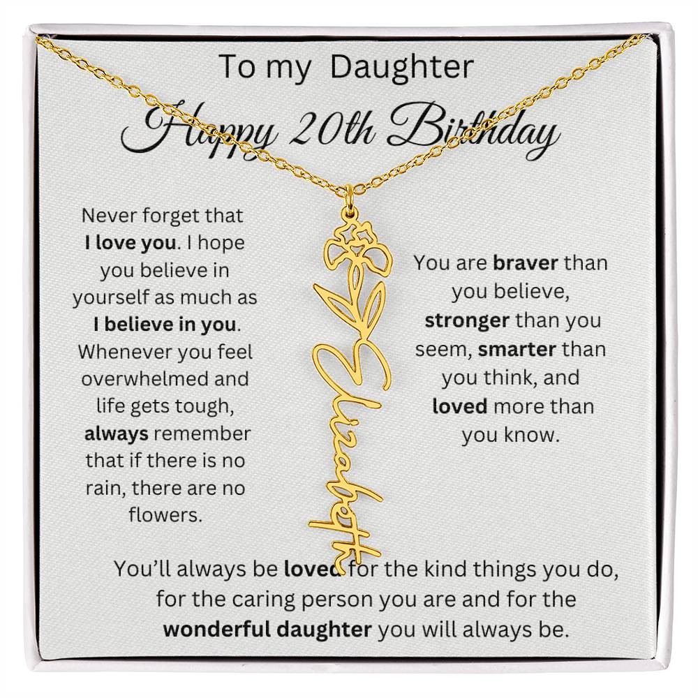 To My Daughter | Happy 20th Birthday | Flower Name Necklace