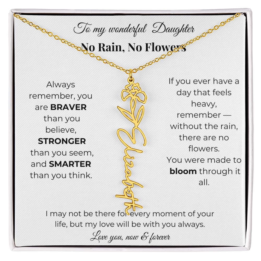 Daughter Gift Birth Flower Name Necklace with Message Card