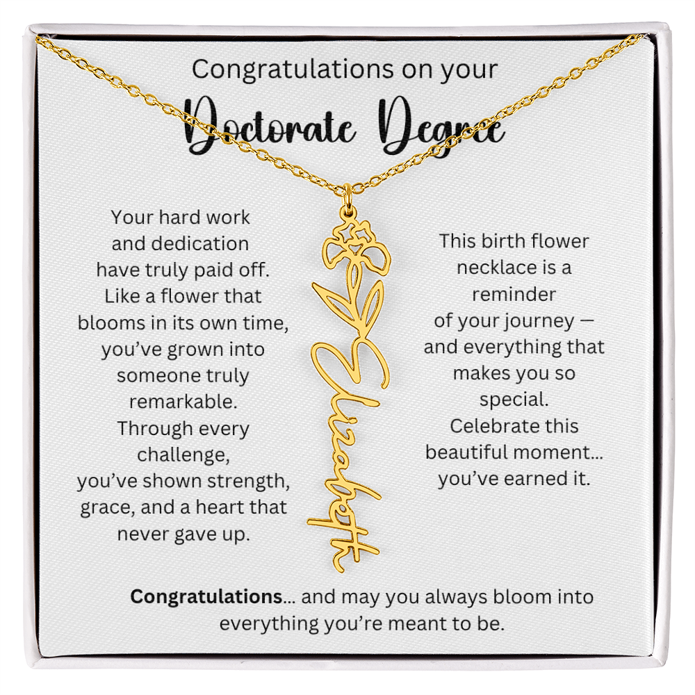 Personalized Doctorate Graduation Gift - Birth Flower Name Necklace