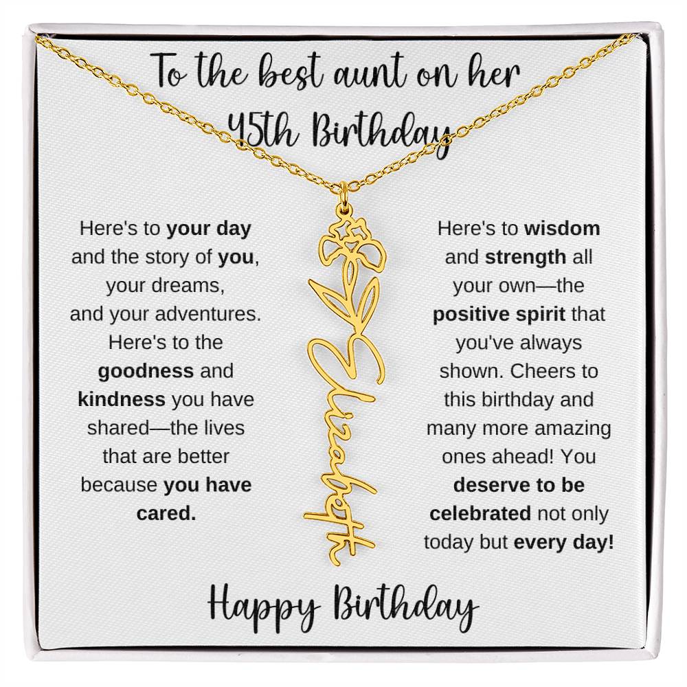 To The Best Aunt - Happy 45th Birthday | Flower Name Necklace