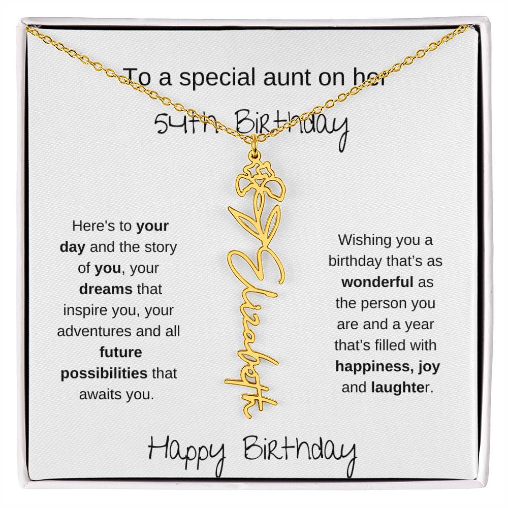 To A Special Aunt On Her 54th  Birthday | Flower Name Necklace
