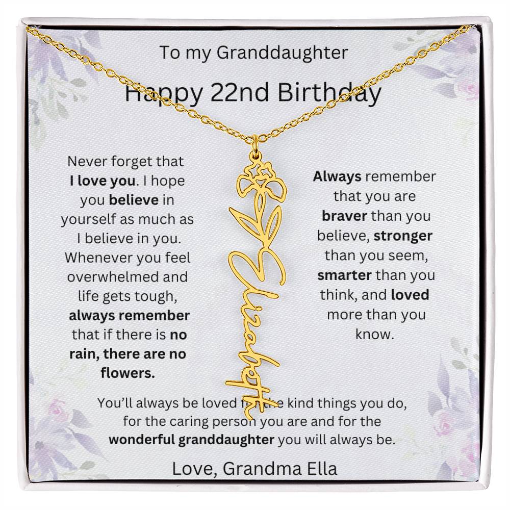 To My Granddaughter - Happy 22nd Birthday | Flower Name Necklace