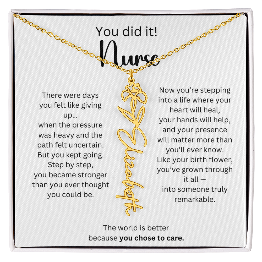 Meaningful Nurse Graduation Gift - Birth Flower Name Necklace