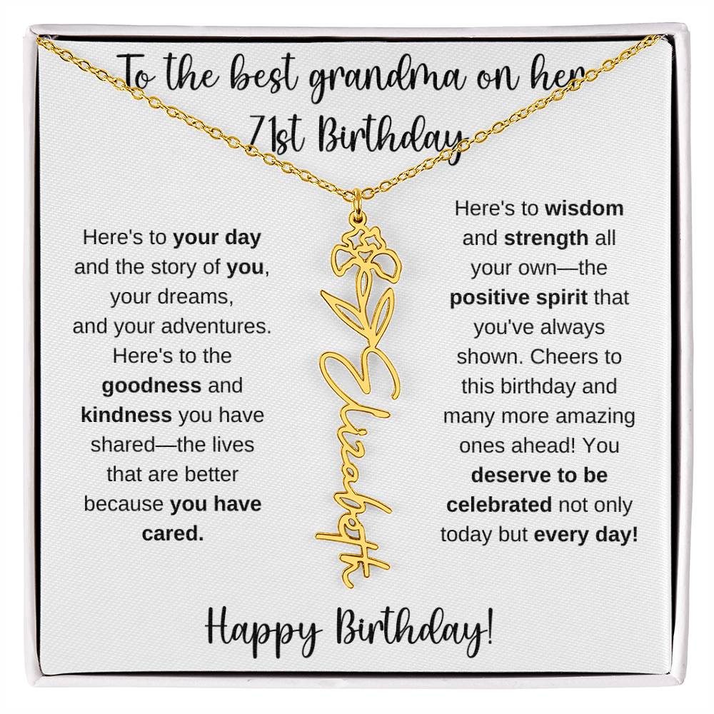To The Best Grandma - Happy 71st Birthday | Flower Name Necklace