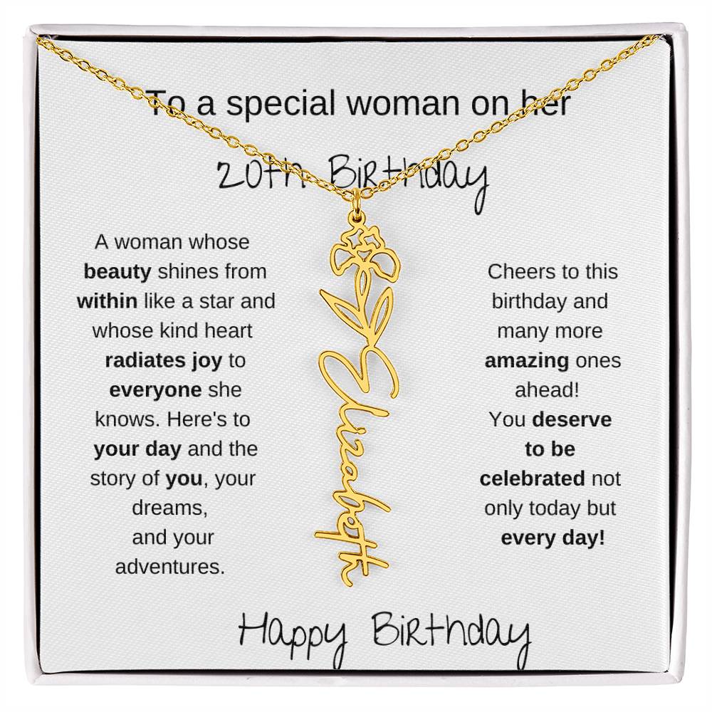 To A Special Women On Her 20th Birthday - Flower Name Necklace